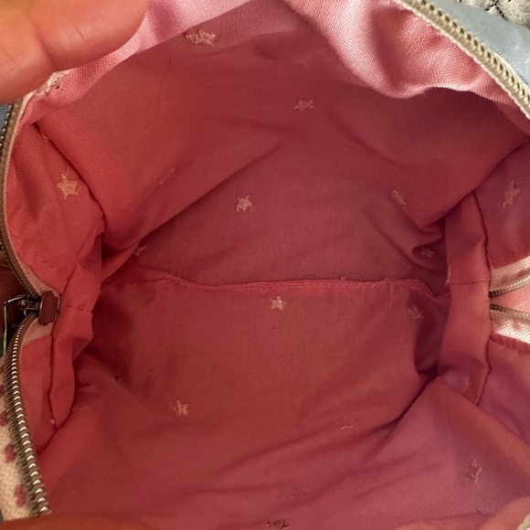 Cosmetic Bag-blue and white heart cotton print, silver hardware New - Picture 6 of 6